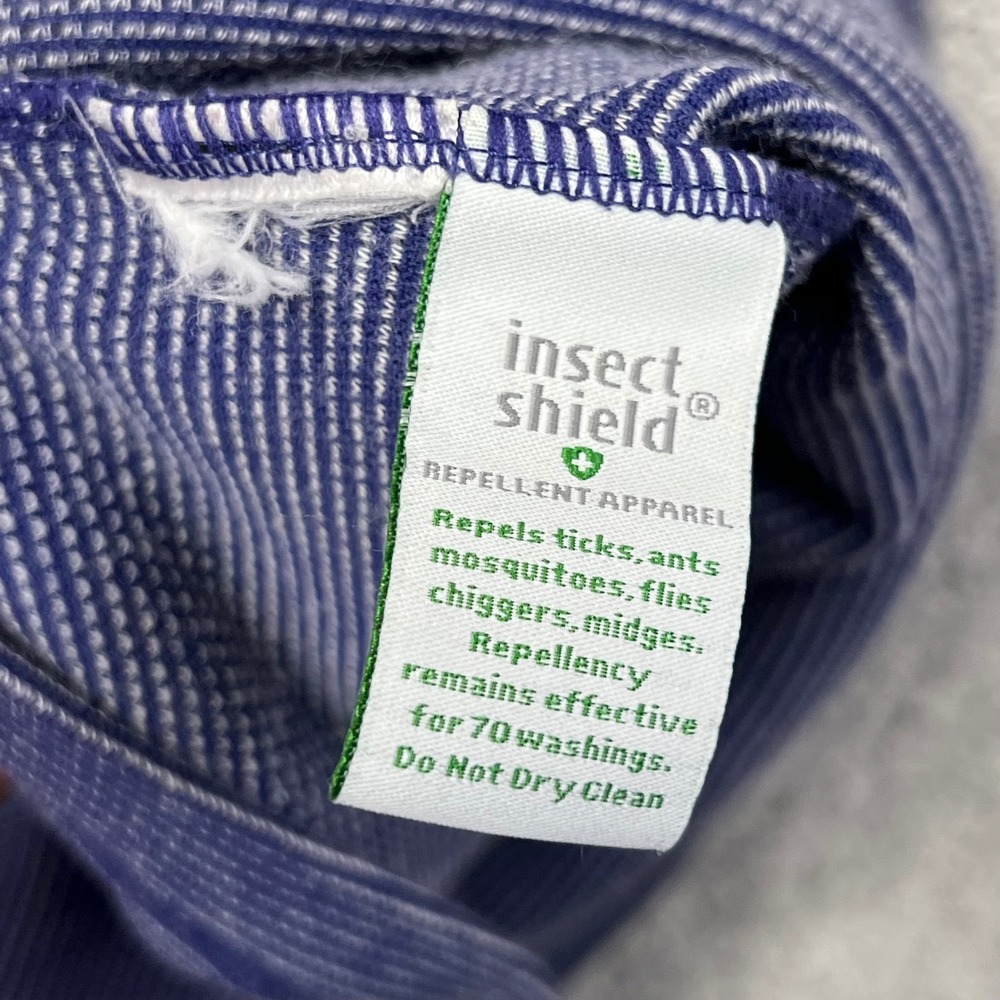 ExOfficio Pullover Shirt Womens Medium Blue Striped Hooded Insect Shield Outdoor - Picture 9 of 14